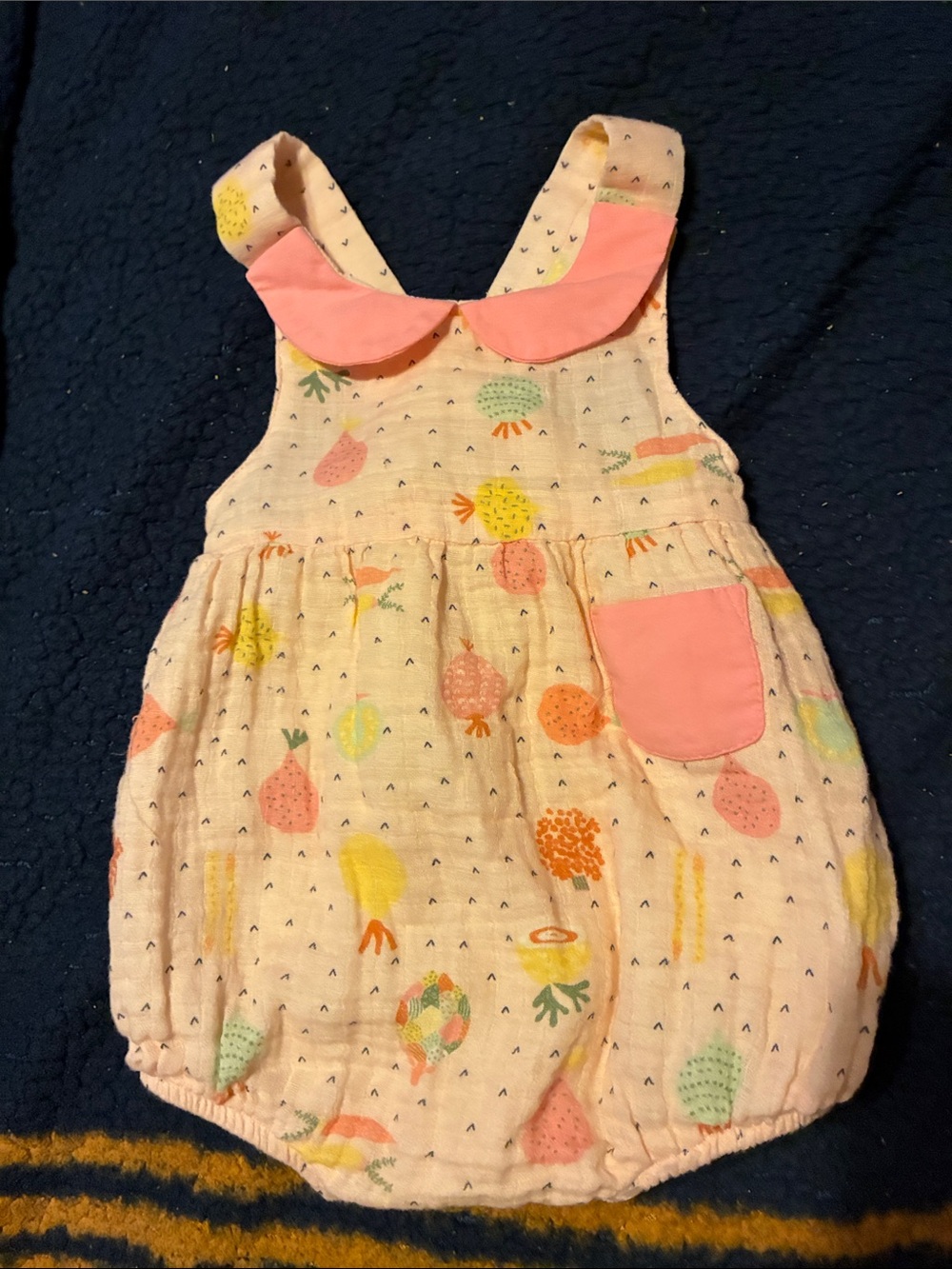 Peach Printed Bubble Romper with Pink Pocket - Kids Bottoms